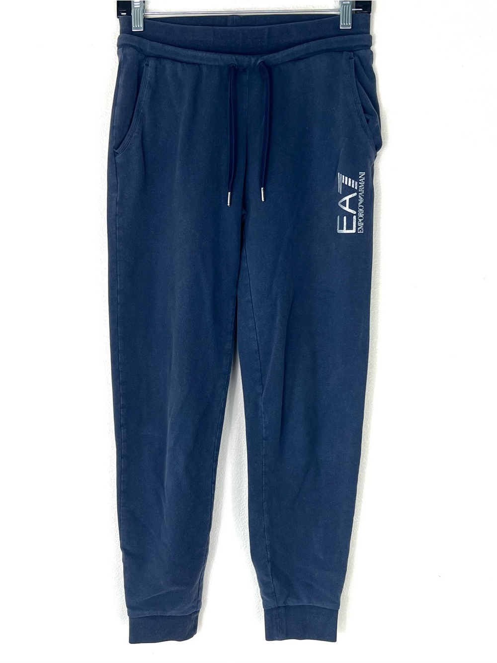 Emporio Armani Navy Blue EA7 Glitter Mid Low Rise Track Jogger Sweatpants Small